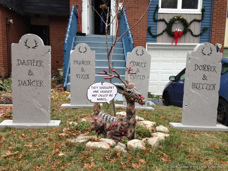 Zombie Rudolph with reindeer tombstones - Locked in the Cellar Creations